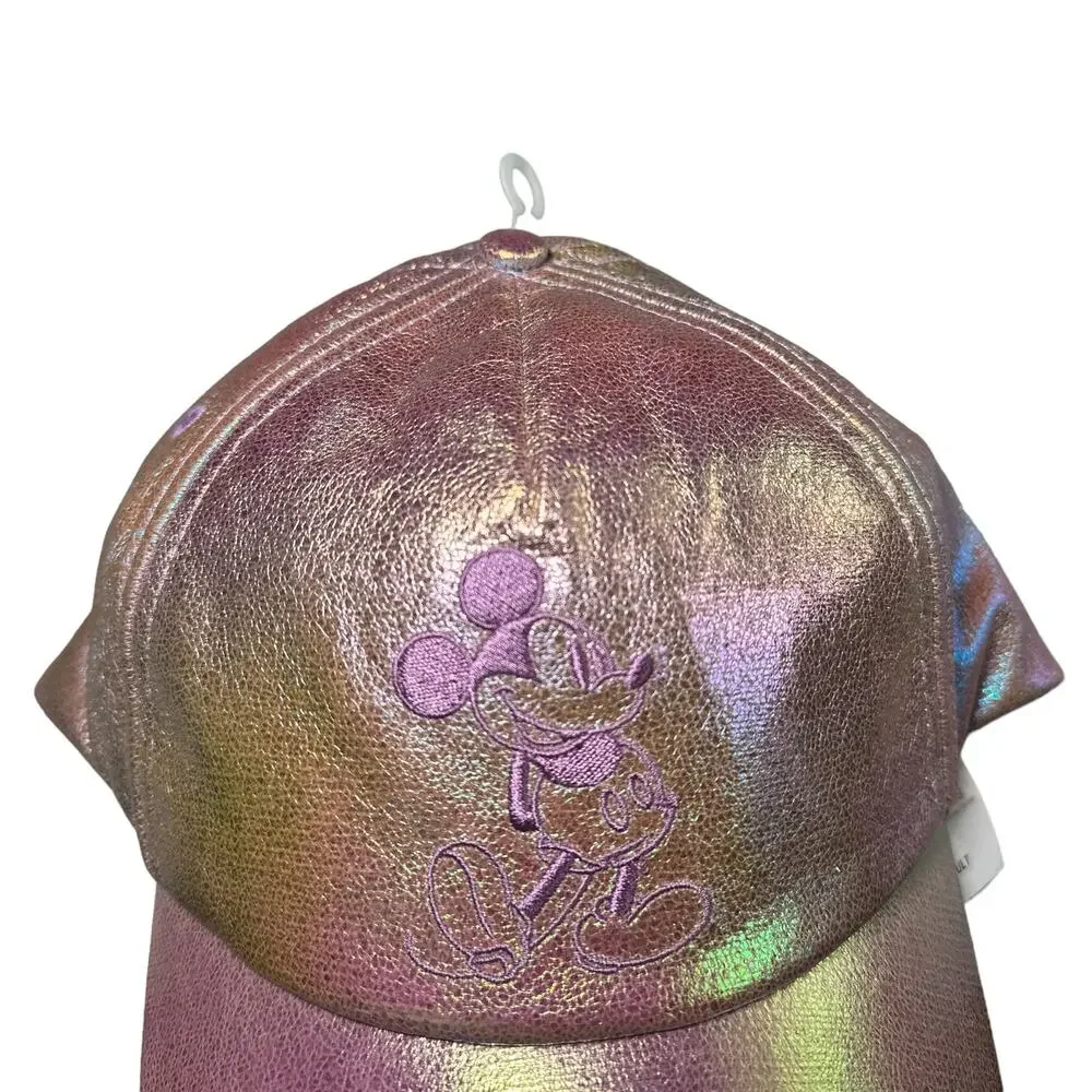 Disney NEW Earidescent Iridescent Mickey Embroidered Baseball Cap Hat Pink OS